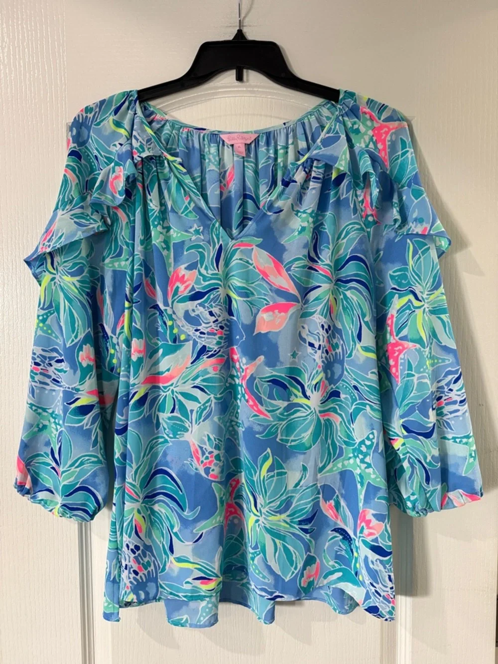 Lilly Pulitzer Elora Top Bennet Blue Celestial Seas Size Women's XL - Picture 2 of 7